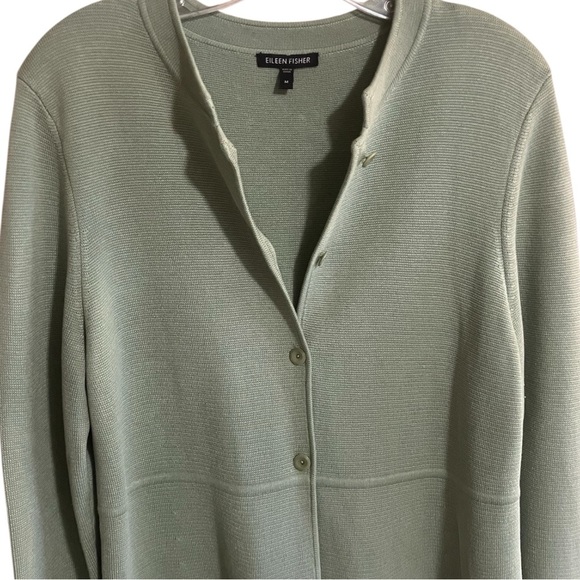 Eileen Fisher 80% Silk Tunic Jacket Sweater Cardigan Button Front Sea Green Med - Picture 4 of 12